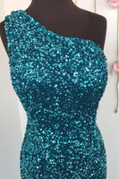 Load image into Gallery viewer, Sheath One Shoulder White Sequins Long Prom Dress with Split Front