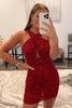 Load image into Gallery viewer, Orange Glitter Halter Backless Sequins Tight Party Dress