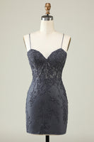 Load image into Gallery viewer, Spaghetti Straps Grey Bodycon Homecoming Dress with Appliques
