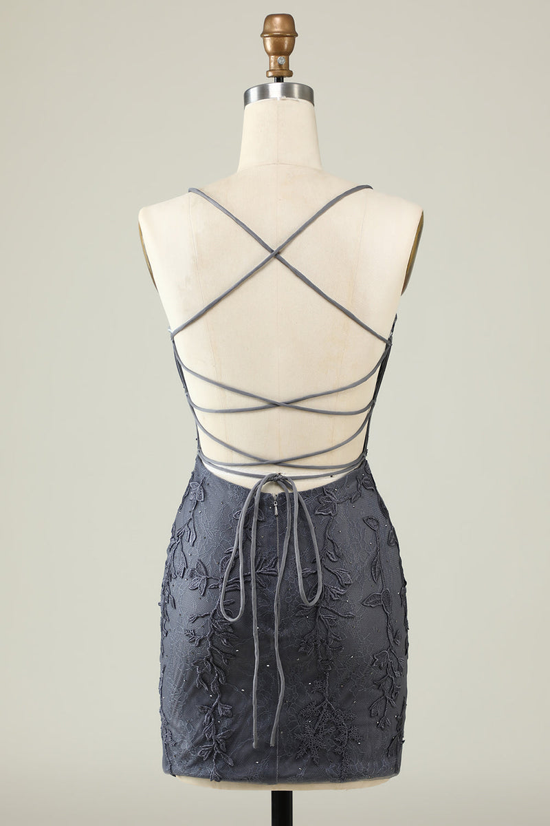 Load image into Gallery viewer, Spaghetti Straps Grey Bodycon Homecoming Dress with Appliques