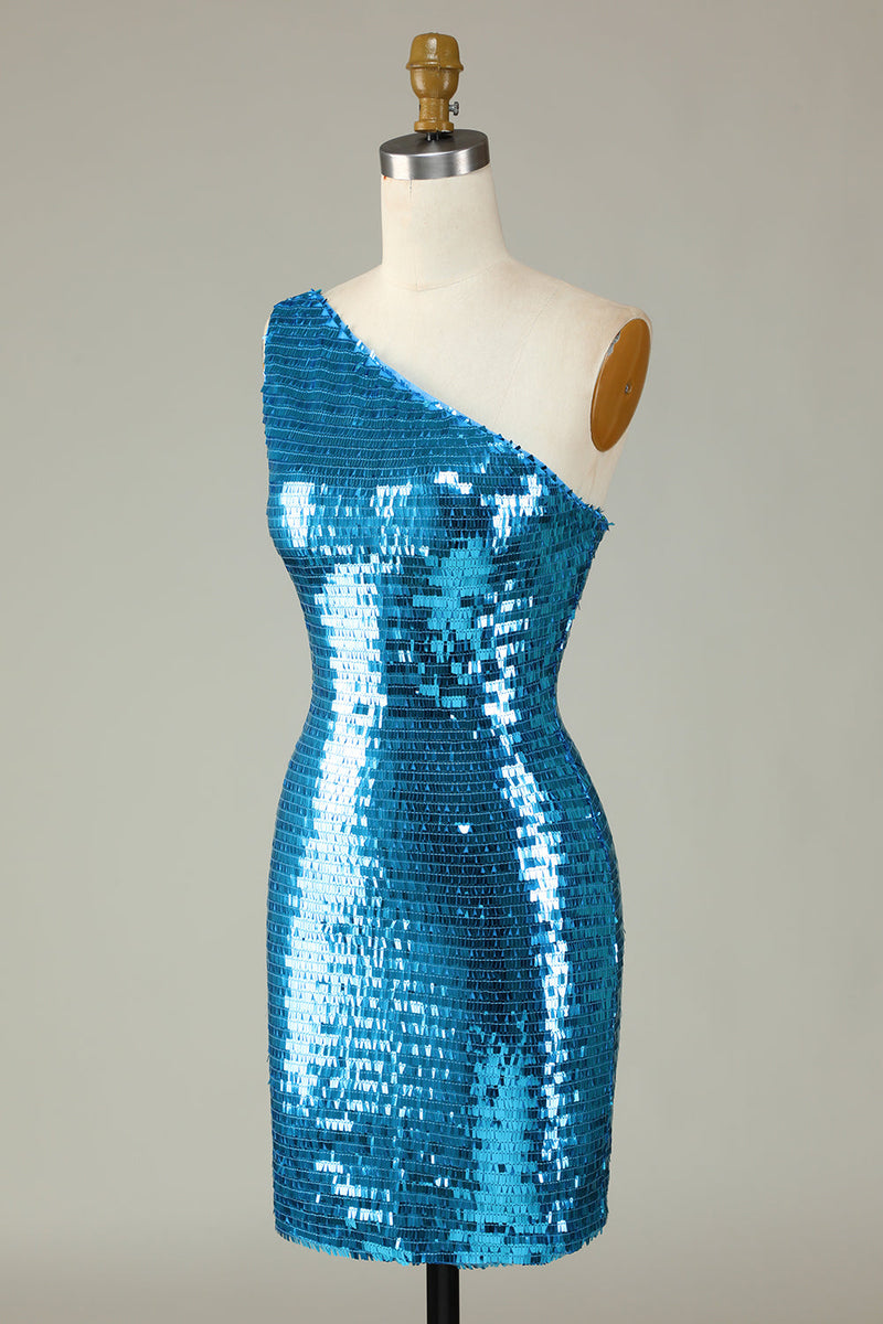 Load image into Gallery viewer, Glitter Royal Blue One Shoulder Sequins Tight Party Dress