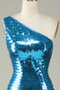 Load image into Gallery viewer, Glitter Royal Blue One Shoulder Sequins Tight Party Dress