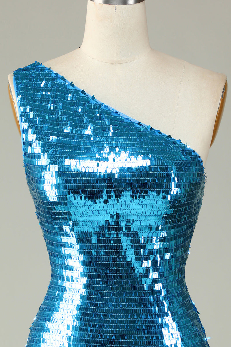 Load image into Gallery viewer, Glitter Royal Blue One Shoulder Sequins Tight Party Dress