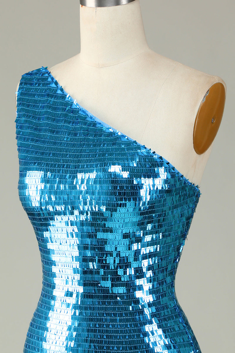 Load image into Gallery viewer, Glitter Royal Blue One Shoulder Sequins Tight Party Dress