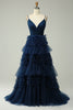 Load image into Gallery viewer, Red Tulle Spaghetti Straps Long Prom Dress
