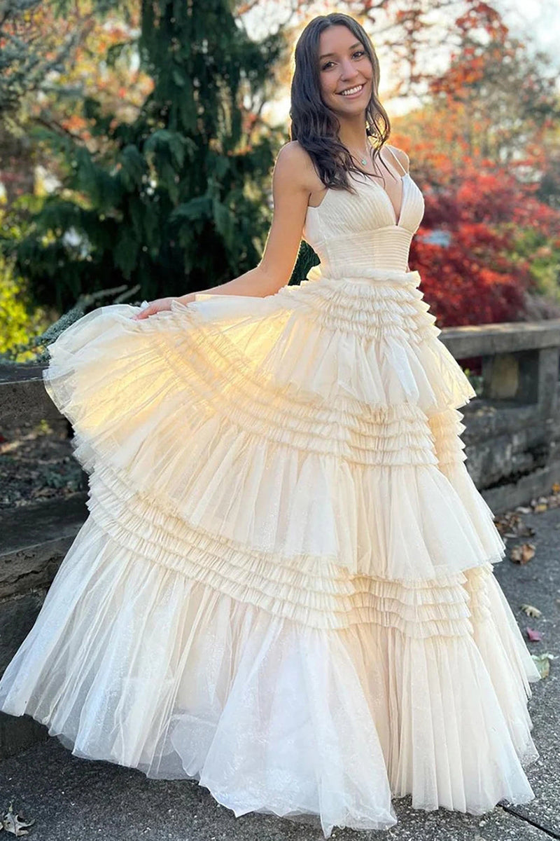 Load image into Gallery viewer, Red Tulle Spaghetti Straps Long Prom Dress