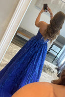 Load image into Gallery viewer, Sparkly Royal Blue Long Prom Dress with Pockets