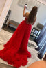 Load image into Gallery viewer, Red Beaded A-Line Tiered High Low Prom Dress