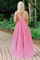 Load image into Gallery viewer, Gorgeous A Line Spaghetti Straps Pink Long Prom Dress with Appliques