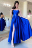 Load image into Gallery viewer, A Line Spaghetti Straps Royal Blue Long Prom Dress with Split Front