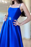 Load image into Gallery viewer, A Line Spaghetti Straps Royal Blue Long Prom Dress with Split Front