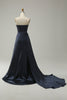 Load image into Gallery viewer, A Line Sweethaert Navy Blue Long Prom Dress with Split Front