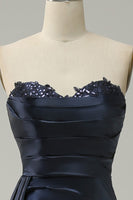 Load image into Gallery viewer, A Line Sweethaert Navy Blue Long Prom Dress with Split Front