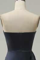 Load image into Gallery viewer, A Line Sweethaert Navy Blue Long Prom Dress with Split Front