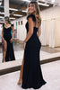 Load image into Gallery viewer, Black Sparkly Sheath Prom Dress with Slit