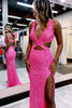 Load image into Gallery viewer, Hot Pink Sequins Hollow-Out Mermaid Prom Dress