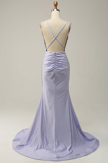 Lavender Rhinestone Spaghetti Straps Mermaid Prom Dress