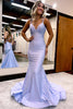 Load image into Gallery viewer, Lavender Rhinestone Spaghetti Straps Mermaid Prom Dress