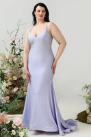 Load image into Gallery viewer, Mermaid Spaghetti Straps Lilac Plus Size Prom Dress with Criss Cross Back