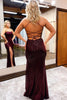 Load image into Gallery viewer, Sequins Spaghetti Straps Sheath Burgundy Prom Dress with Slit