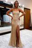 Load image into Gallery viewer, Sequins Spaghetti Straps Sheath Burgundy Prom Dress with Slit