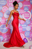 Load image into Gallery viewer, Mermaid Spaghetti Straps Red Long Prom Dress with Beading