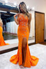 Load image into Gallery viewer, Mermaid One Shoulder Orange Long Prom Dress with Star Appliques