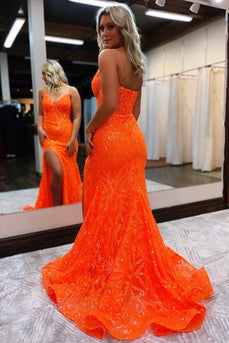 Orange Spaghetti Straps Mermaid Prom Dress