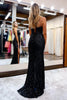 Load image into Gallery viewer, Black Sequined Spaghetti Straps Prom Dress