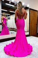 Load image into Gallery viewer, Hot Pink Sequined Spaghetti Straps Prom Dress