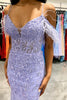 Load image into Gallery viewer, Mermaid Off the Shoulder Lilac Long Prom Dress with Feathers