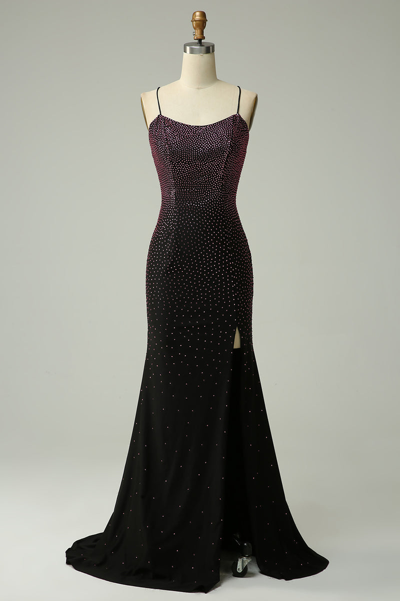 Load image into Gallery viewer, Dark Purple Lace-Up Back Mermaid Prom Dress with Beading