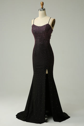 Dark Purple Lace-Up Back Mermaid Prom Dress with Beading