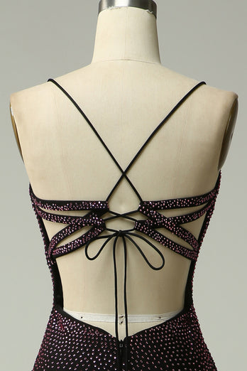 Dark Purple Lace-Up Back Mermaid Prom Dress with Beading