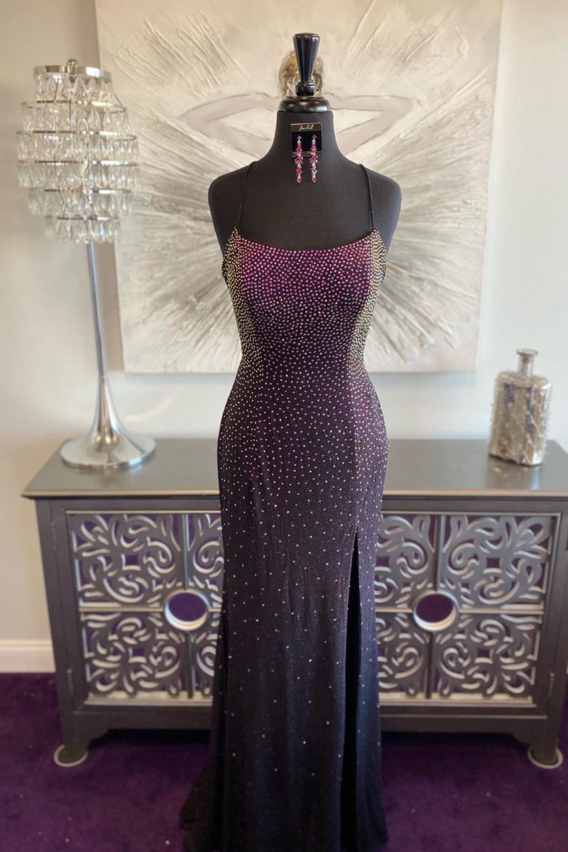Load image into Gallery viewer, Dark Purple Lace-Up Back Mermaid Prom Dress with Beading