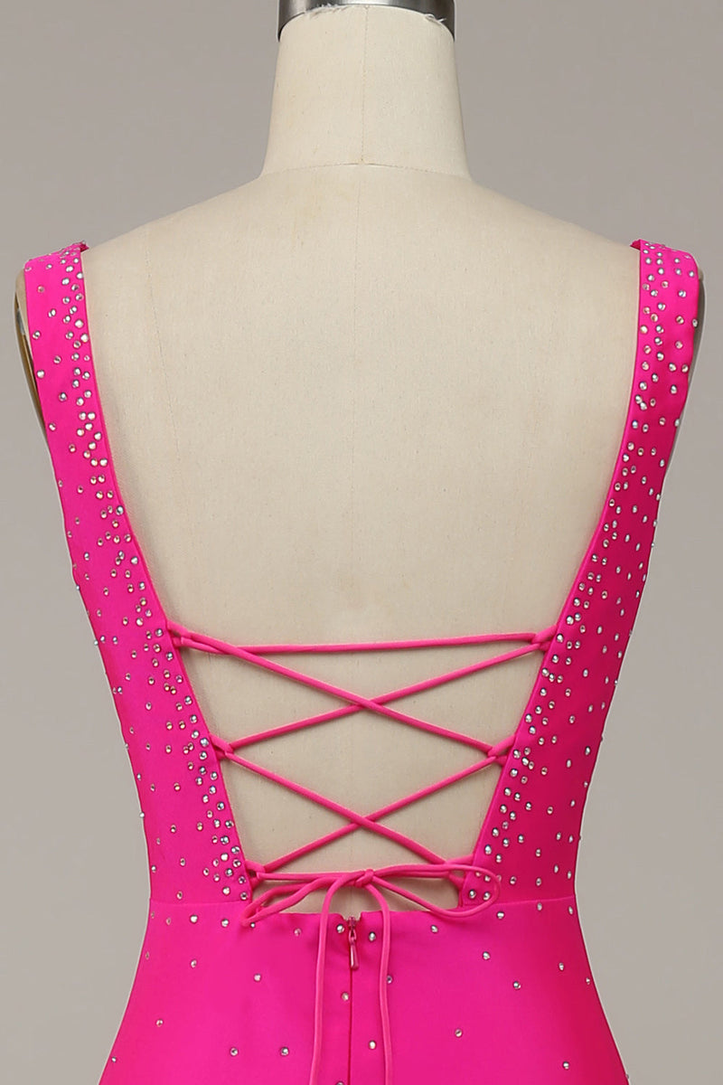 Load image into Gallery viewer, Fuchsia Mermaid V-Neck Beaded Prom Dress