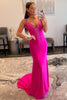Load image into Gallery viewer, Mermaid V Neck Hot Pink Long Prom Dress with Beading