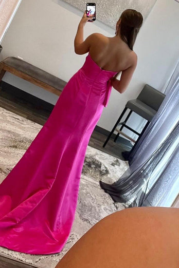 Sweetheart Hot Pink Long Prom Dress with Split Front