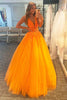 Load image into Gallery viewer, A Line V Neck Orange Prom Dress with Appliques