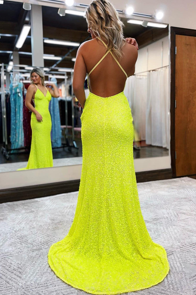 Load image into Gallery viewer, Mermaid Spaghetti Straps Blue Sequins Backless Long Prom Dress