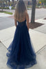 Load image into Gallery viewer, A Line Spaghetti Straps Navy Long Prom Dress