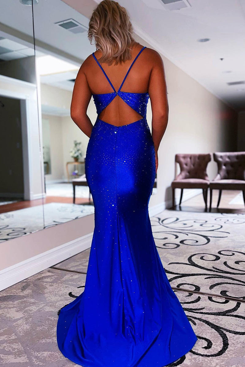 Load image into Gallery viewer, Royal Blue Beading Mermaid Prom Dress