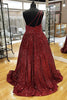 Load image into Gallery viewer, Blue One Shoulder A Line Sequins Prom Dress
