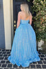 Load image into Gallery viewer, Blue One Shoulder A Line Sequins Prom Dress