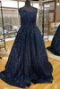 Load image into Gallery viewer, Blue One Shoulder A Line Sequins Prom Dress