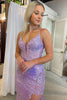 Load image into Gallery viewer, Lavender Sequin Mermaid Prom Dress with Appliques
