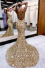 Load image into Gallery viewer, Golden Sequin Sparkly Mermaid Prom Dress