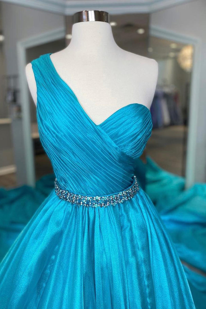 Load image into Gallery viewer, One Shoulder A Line Prom Dress with Beading Waist