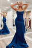 Load image into Gallery viewer, Green Spaghetti Straps Satin Backless Mermaid Prom Dress