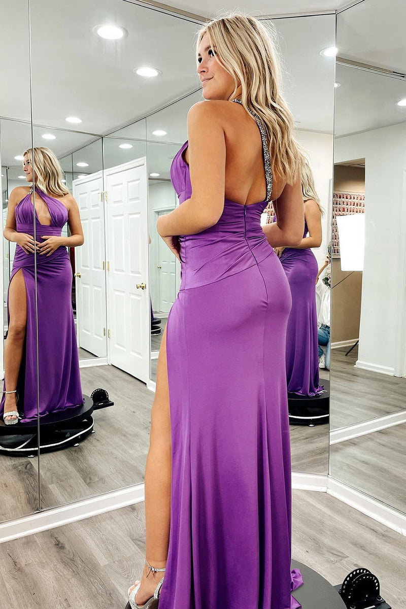 Load image into Gallery viewer, One Shoulder Satin Prom Dress with Slit